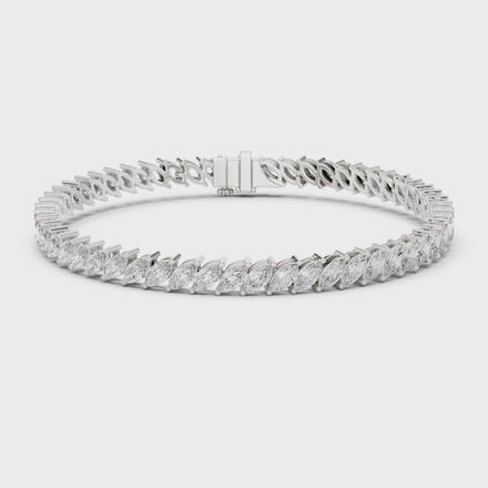 Marquise cut lab grown diamond tennis bracelet in yellow white and rose gold with elegant elongated diamond design