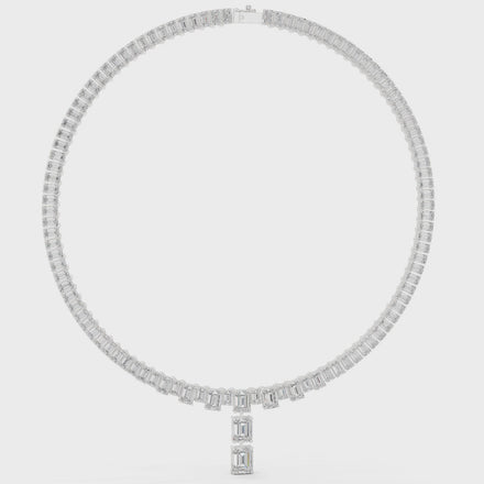 Emerald cut diamond drop necklace