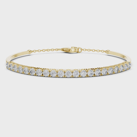 Open cuff lab grown diamond bangle bracelet in yellow gold white gold and rose gold with sleek modern diamond design