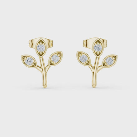Diamond leaf branch stud earrings in gold by Signora Jewels