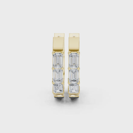 Emerald cut diamond hoop earrings for women