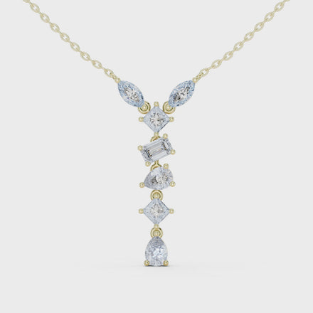 Mixed shape diamond drop pendant in gold with marquise, pear, emerald and princess cut lab grown diamonds by Signora Jewels