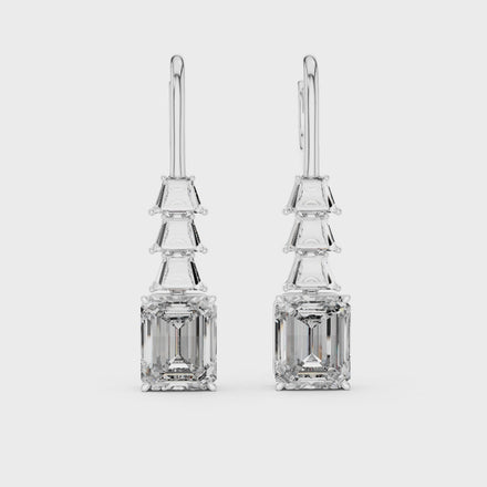 Gold emerald cut diamond drop earrings for women
