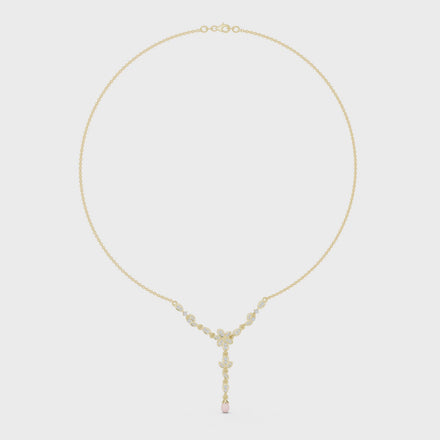 Diamond floral drop necklace with leaf motif pendant design
