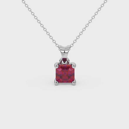 Asscher cut gemstone solitaire pendant in gold with classic four-prong basket setting