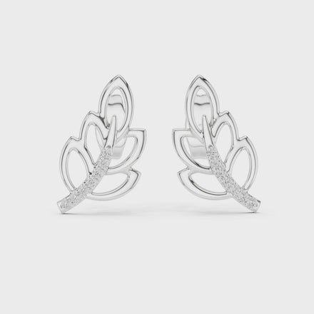Diamond leaf stud earrings in gold with round brilliant CVD diamonds