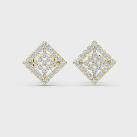 Diamond geometric square stud earrings in gold by Signora Jewels