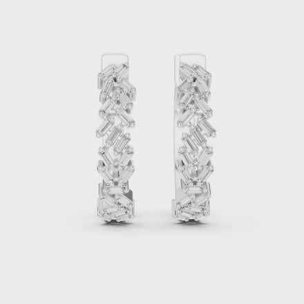 Gold baguette diamond hoop earrings for women