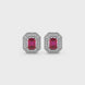 Emerald cut red gemstone double halo stud earrings with octagonal diamond halo in gold