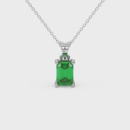 Emerald Cut Green Gemstone Solitaire Pendant in Rose Gold Four Prong Setting