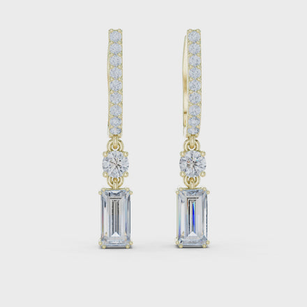 Baguette lab grown diamond drop earrings in gold by Signora Jewels