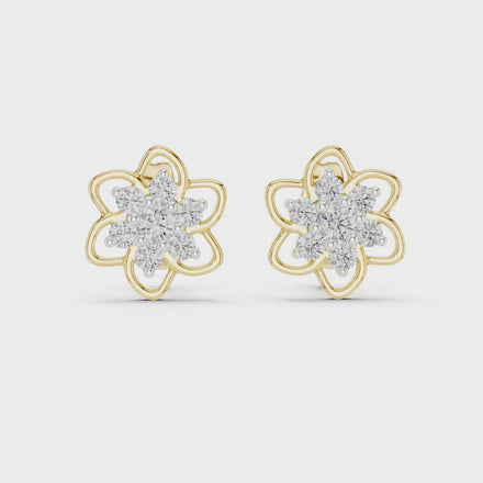 Floral diamond stud earrings in gold with round diamonds
