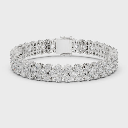 Double row lab grown diamond bracelet with brilliant round diamonds in yellow white and rose gold finishes