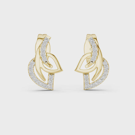Curved diamond stud earrings in gold with round lab grown diamonds
