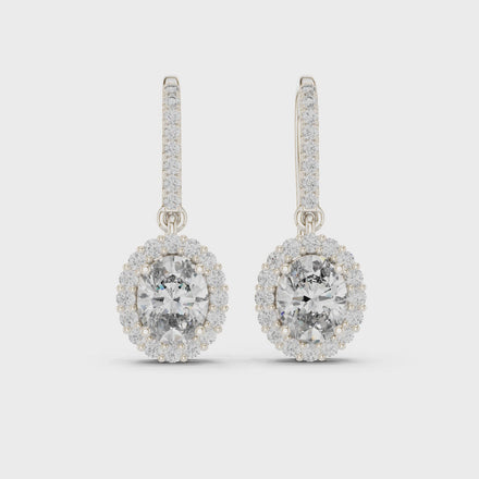 Oval halo lab grown diamond drop earrings in gold by Signora Jewels