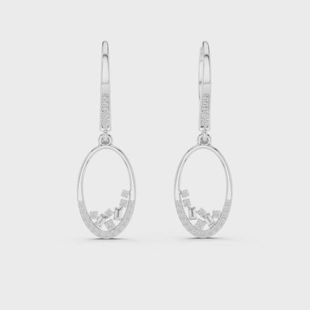 Gold diamond oval drop earrings for women