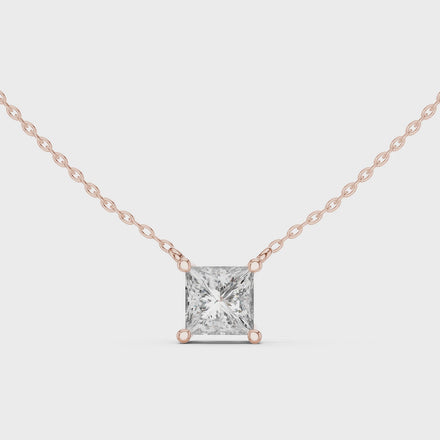 Minimal princess cut solitaire diamond pendant in gold with lab grown diamond by Signora Jewels