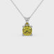 Yellow cushion cut gemstone solitaire pendant in gold featuring a refined four-prong basket setting