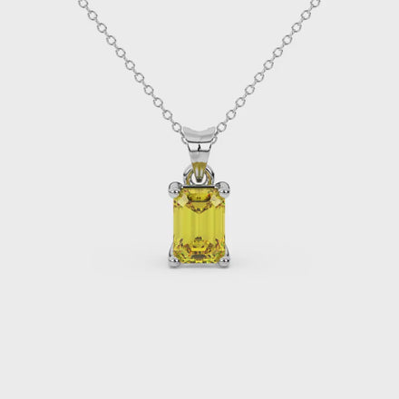 Emerald Cut Yellow Gemstone Solitaire Pendant in Rose Gold Four Prong Setting