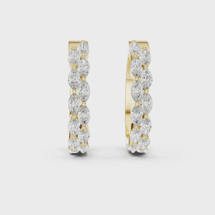 Gold marquise diamond hoop earrings for women