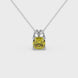 Yellow cushion cut gemstone pendant with diamond accent basket setting in rose gold