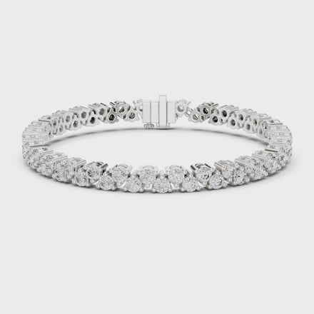 Classic double row lab grown diamond tennis bracelet with round cut diamonds in yellow white and rose gold