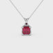 Red Asscher cut solitaire pendant in gold featuring a 5.00 MM gemstone in a floral-inspired four-prong petal setting