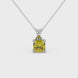 Yellow cushion cut gemstone pendant with accent diamonds in yellow gold basket setting
