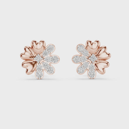 Flower diamond stud earrings in gold with round lab grown diamonds