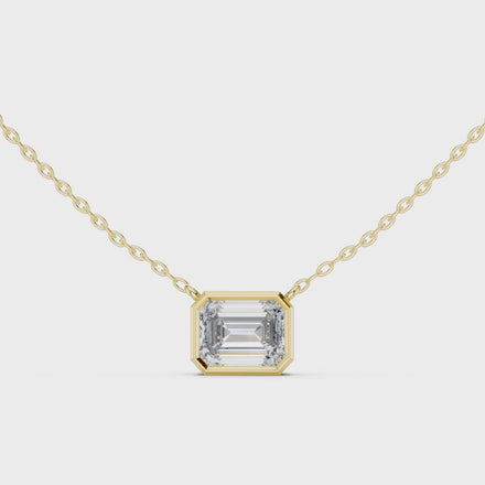 Minimal emerald cut solitaire diamond pendant in gold with lab grown diamond by Signora Jewels