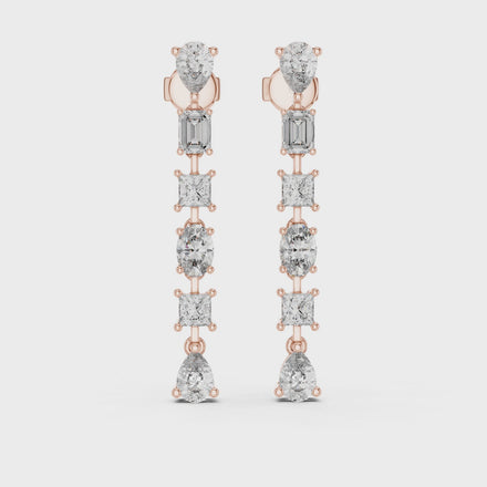 Gold multi shape diamond stud earrings for women