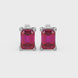 Emerald Cut Red Gemstone Solitaire Stud Earrings in Rose Gold Four Prong Setting