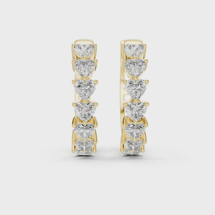 Gold heart diamond hoop earrings for women