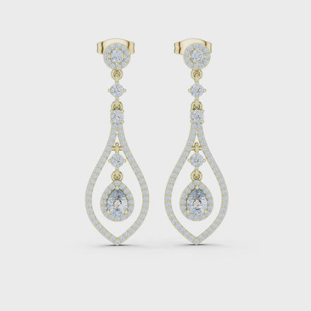 Pear halo lab grown diamond drop earrings in gold by Signora Jewels