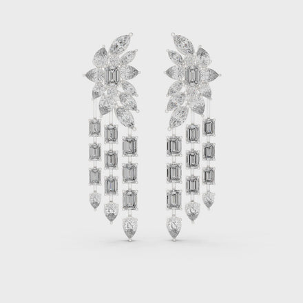 Luxury multi shape lab grown diamond chandelier earrings in gold with emerald, pear and marquise diamonds by Signora Jewels
