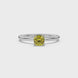Yellow cushion cut gemstone ring with diamond gallery detailing in yellow gold
