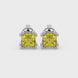 Yellow Asscher cut stud earrings in gold featuring a crown-inspired eight-prong setting and push back closure