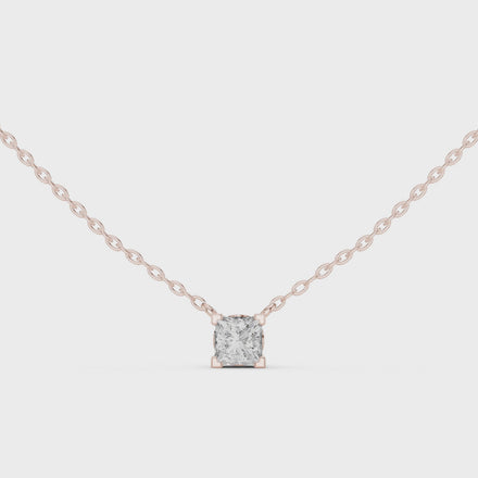 Minimal princess cut solitaire diamond pendant in gold with lab grown diamond by Signora Jewels