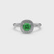 Green cushion cut gemstone double halo ring in rose gold