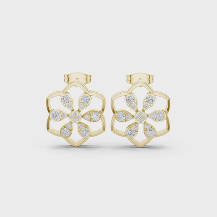 Floral diamond stud earrings in gold with lab grown diamonds by Signora Jewels