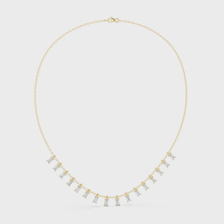 Baguette diamond necklace with delicate fringe drop design