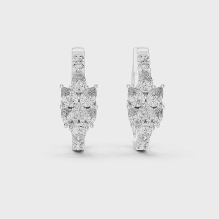 Pear diamond huggie hoop earrings in gold with round and pear shaped CVD diamonds by Signora Jewels