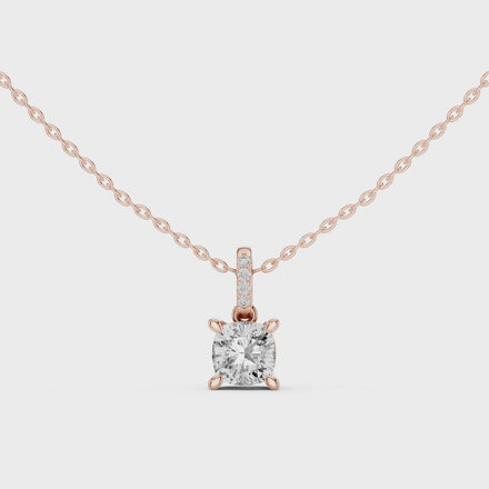Minimal cushion cut diamond pendant in gold with lab grown diamonds by Signora Jewels