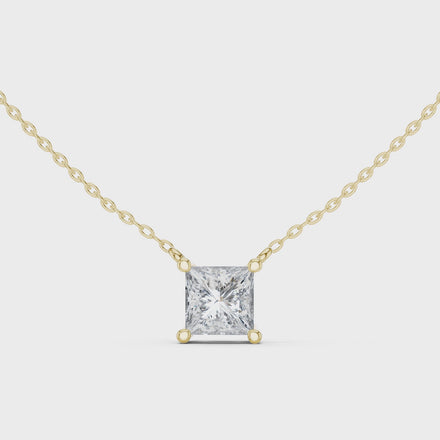 Minimal princess cut solitaire diamond pendant in gold with lab grown diamond by Signora Jewels