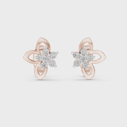 Floral diamond stud earrings in gold with round lab grown diamonds