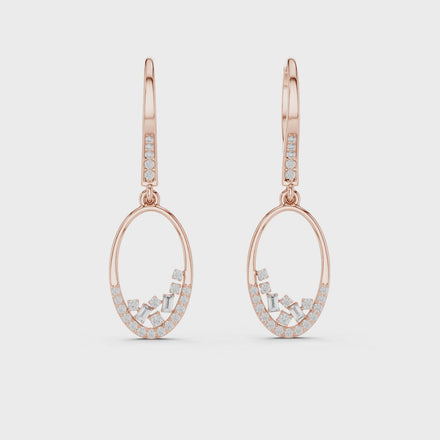 Gold diamond oval drop earrings for women