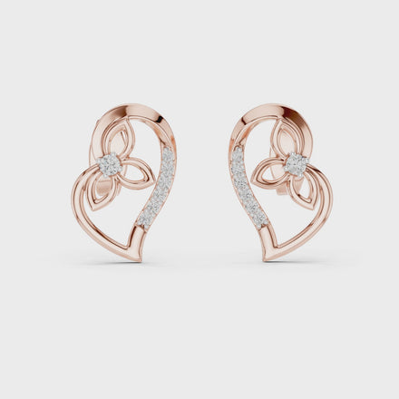 Heart diamond stud earrings in gold with round lab grown diamonds