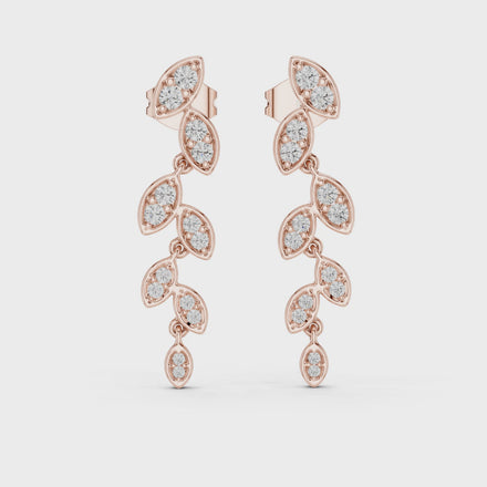 Graduated lab grown diamond drop earrings in gold with modern cascading pave design by Signora Jewels