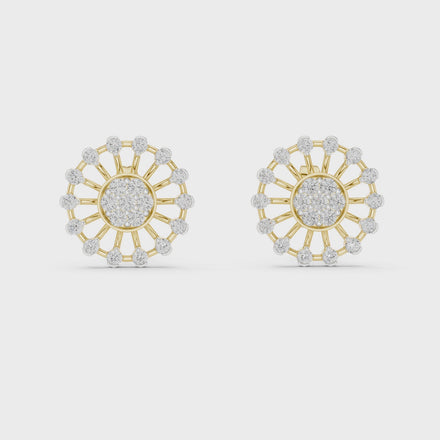 Sunburst diamond stud earrings in gold with round lab grown diamonds