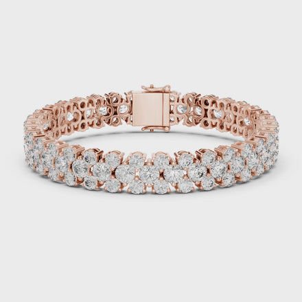 Double row lab grown diamond bracelet with brilliant round diamonds in yellow white and rose gold finishes